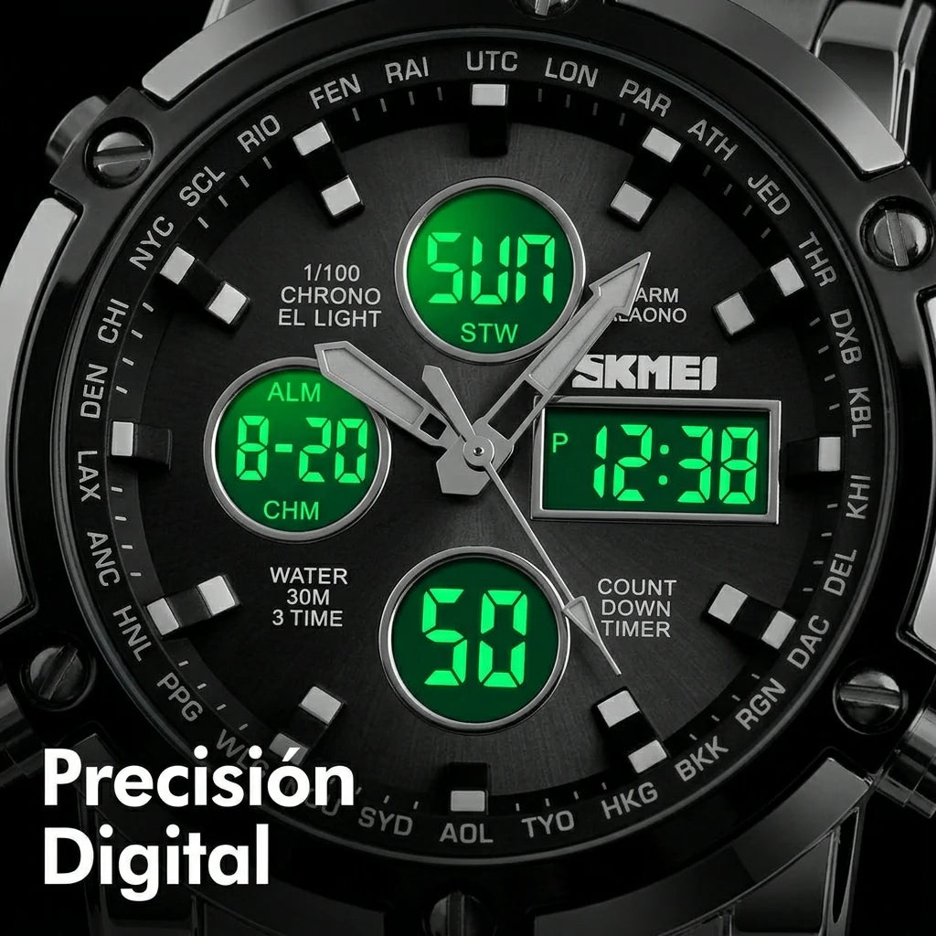 Estilo deportivo masculino con pantalla analogica y digital