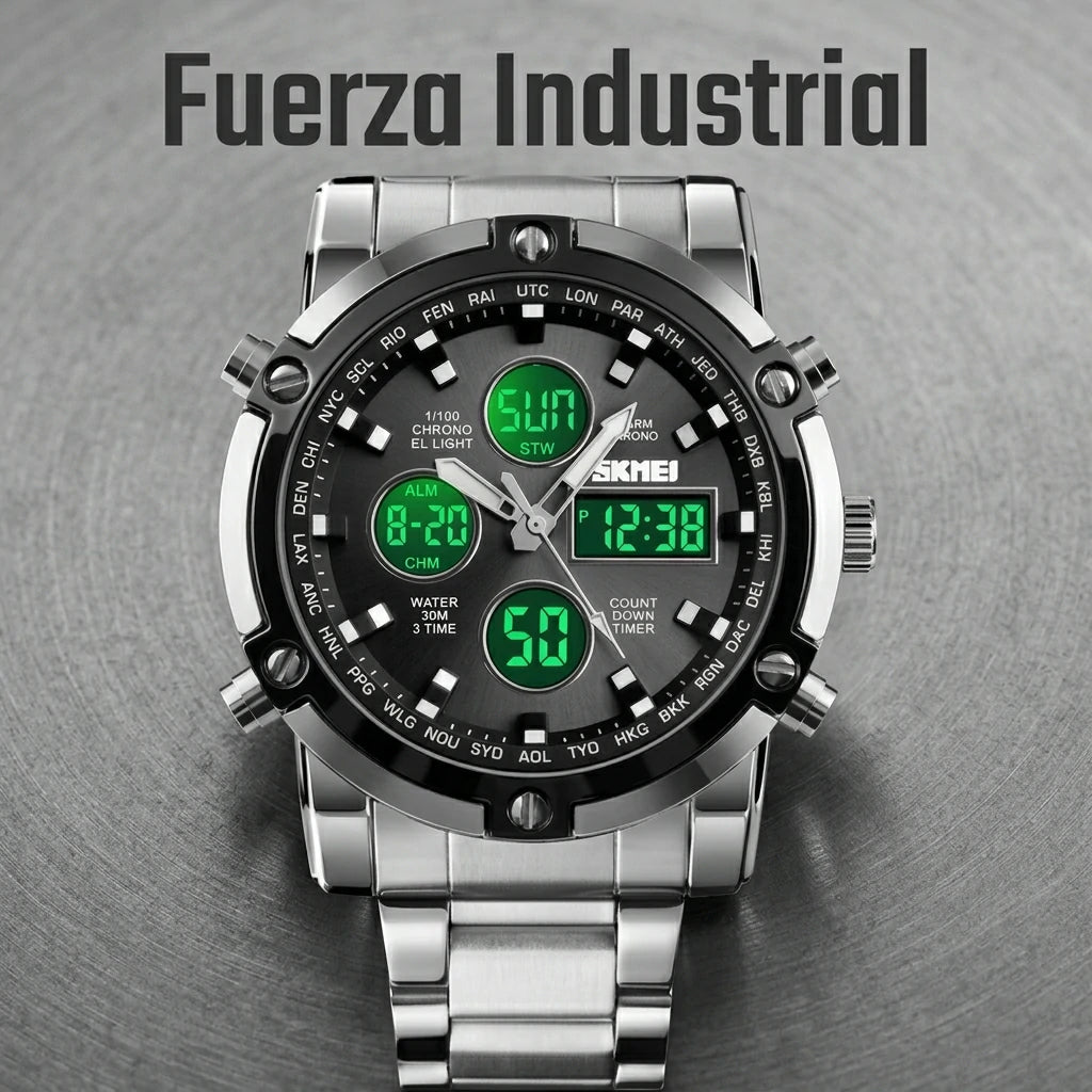 Estilo deportivo masculino con pantalla analogica y digital